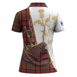 Hepburn Tartan Family Crest Women Polo Shirt Bagpipes with Scottish Thistle