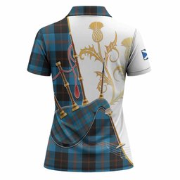 Horsburgh Tartan Family Crest Women Polo Shirt Bagpipes with Scottish Thistle