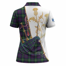 Inglis Tartan Family Crest Women Polo Shirt Bagpipes with Scottish Thistle