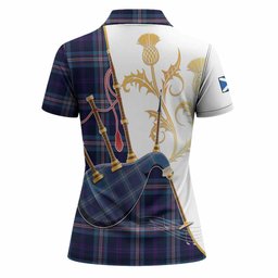 Nevoy Tartan Family Crest Women Polo Shirt Bagpipes with Scottish Thistle