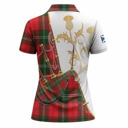 Gartshore Tartan Family Crest Women Polo Shirt Bagpipes with Scottish Thistle