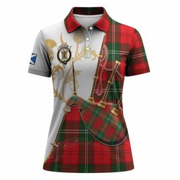 Gartshore Tartan Family Crest Women Polo Shirt Bagpipes with Scottish Thistle