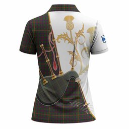 Hall Tartan Family Crest Women Polo Shirt Bagpipes with Scottish Thistle