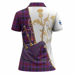 Montgomery Tartan Family Crest Women Polo Shirt Bagpipes with Scottish Thistle