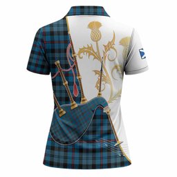 MacCorquodale (McCorquodale) Tartan Family Crest Women Polo Shirt Bagpipes with Scottish Thistle