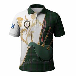 MacRae (McRae) Tartan Family Crest Polo Shirt Bagpipes with Scottish Thistle