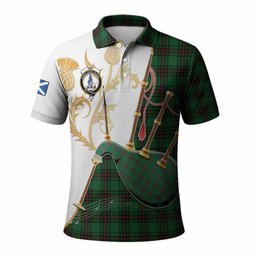 Ged Tartan Family Crest Polo Shirt Bagpipes with Scottish Thistle
