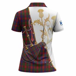 Gow Tartan Family Crest Women Polo Shirt Bagpipes with Scottish Thistle