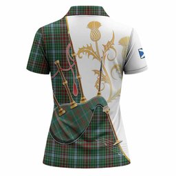 Gayre Tartan Family Crest Women Polo Shirt Bagpipes with Scottish Thistle