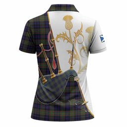 MacLellan (McLellan) Tartan Family Crest Women Polo Shirt Bagpipes with Scottish Thistle