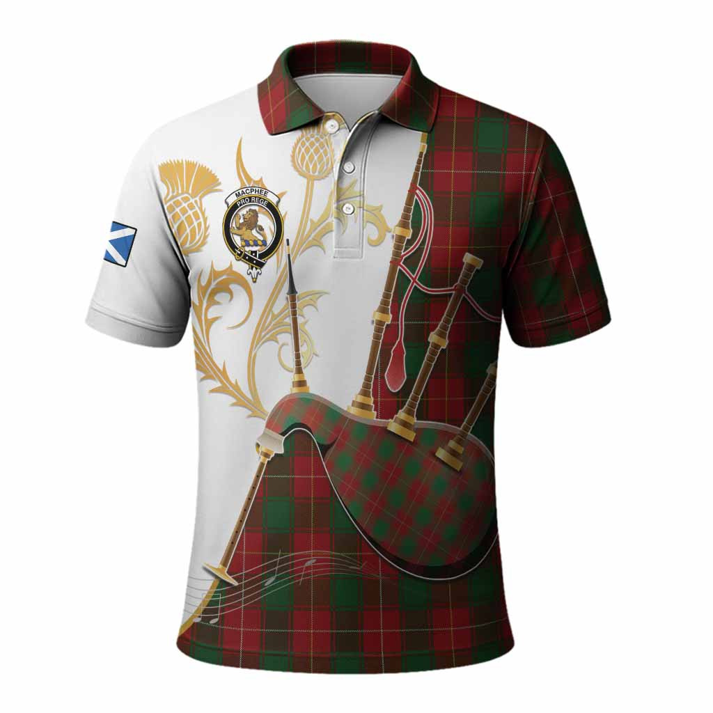 MacPhee (McPhee) Tartan Family Crest Polo Shirt Bagpipes with Scottish Thistle