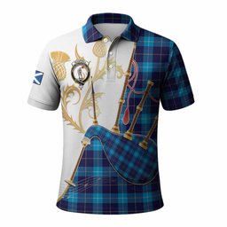 McKerrell Tartan Family Crest Polo Shirt Bagpipes with Scottish Thistle
