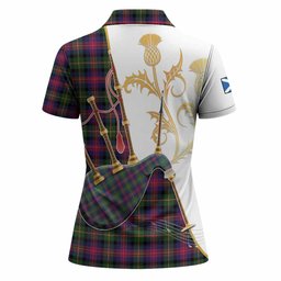 Logan Tartan Family Crest Women Polo Shirt Bagpipes with Scottish Thistle