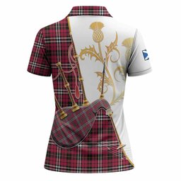 Little Tartan Family Crest Women Polo Shirt Bagpipes with Scottish Thistle