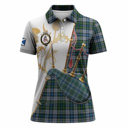 MacNeil (McNeil) Tartan Family Crest Women Polo Shirt Bagpipes with Scottish Thistle