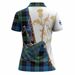 Guthrie Tartan Family Crest Women Polo Shirt Bagpipes with Scottish Thistle
