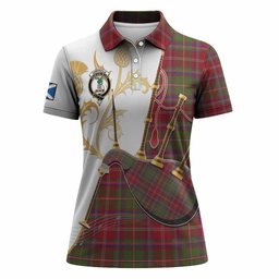 Somerville Tartan Family Crest Women Polo Shirt Bagpipes with Scottish Thistle