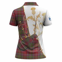 Somerville Tartan Family Crest Women Polo Shirt Bagpipes with Scottish Thistle