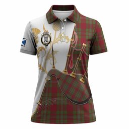 Strange (Strang) Tartan Family Crest Women Polo Shirt Bagpipes with Scottish Thistle