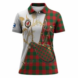 Moncrieff (Moncreiffe) Tartan Family Crest Women Polo Shirt Bagpipes with Scottish Thistle
