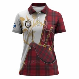 Ramsay Tartan Family Crest Women Polo Shirt Bagpipes with Scottish Thistle