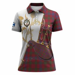 Ross Tartan Family Crest Women Polo Shirt Bagpipes with Scottish Thistle