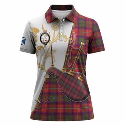 Riddell Tartan Family Crest Women Polo Shirt Bagpipes with Scottish Thistle