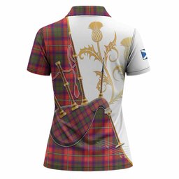 Riddell Tartan Family Crest Women Polo Shirt Bagpipes with Scottish Thistle