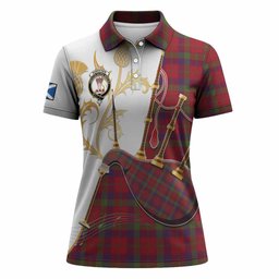 Robertson Tartan Family Crest Women Polo Shirt Bagpipes with Scottish Thistle