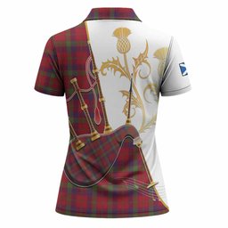 Robertson Tartan Family Crest Women Polo Shirt Bagpipes with Scottish Thistle
