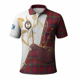 Robertson Tartan Family Crest Polo Shirt Bagpipes with Scottish Thistle