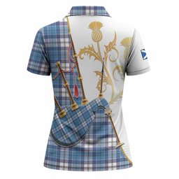 Roberton Tartan Family Crest Women Polo Shirt Bagpipes with Scottish Thistle