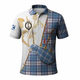 Roberton Tartan Family Crest Polo Shirt Bagpipes with Scottish Thistle