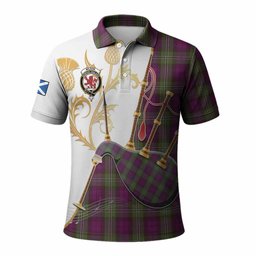 Wilson Tartan Family Crest Polo Shirt Bagpipes with Scottish Thistle