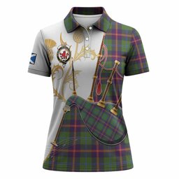Young Tartan Family Crest Women Polo Shirt Bagpipes with Scottish Thistle