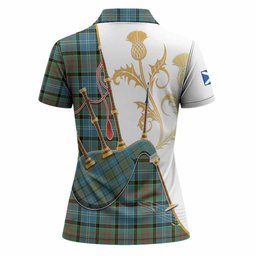 Paisley Tartan Family Crest Women Polo Shirt Bagpipes with Scottish Thistle