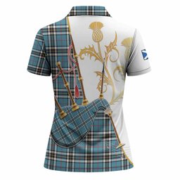 Thompson (Thomson) Tartan Family Crest Women Polo Shirt Bagpipes with Scottish Thistle