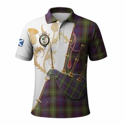 Watson Tartan Family Crest Polo Shirt Bagpipes with Scottish Thistle