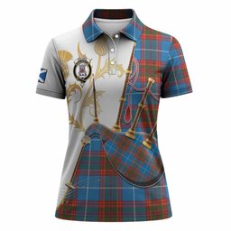Spalding Tartan Family Crest Women Polo Shirt Bagpipes with Scottish Thistle