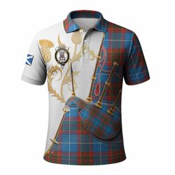 Spalding Tartan Family Crest Polo Shirt Bagpipes with Scottish Thistle