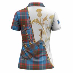 Spalding Tartan Family Crest Women Polo Shirt Bagpipes with Scottish Thistle
