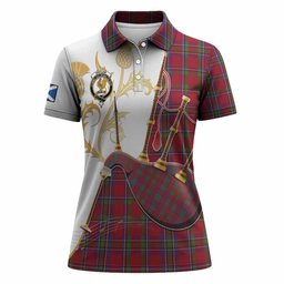 Sinclair Tartan Family Crest Women Polo Shirt Bagpipes with Scottish Thistle