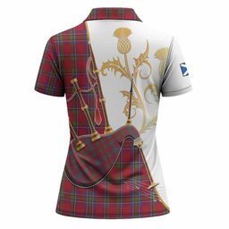 Sinclair Tartan Family Crest Women Polo Shirt Bagpipes with Scottish Thistle