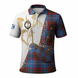 Pennycook Tartan Family Crest Polo Shirt Bagpipes with Scottish Thistle