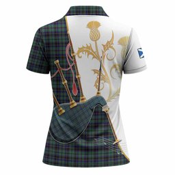 Stephenson (Stevenson) Tartan Family Crest Women Polo Shirt Bagpipes with Scottish Thistle