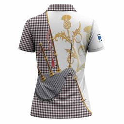 Shepherd Tartan Family Crest Women Polo Shirt Bagpipes with Scottish Thistle