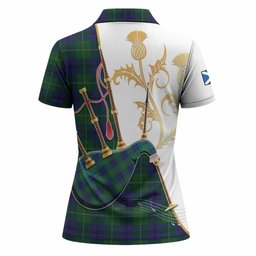 Oliphant Tartan Family Crest Women Polo Shirt Bagpipes with Scottish Thistle