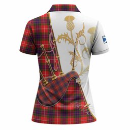 Abernethy Tartan Family Crest Women Polo Shirt Bagpipes with Scottish Thistle