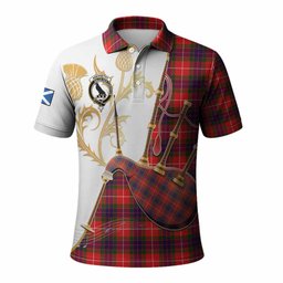 Abernethy Tartan Family Crest Polo Shirt Bagpipes with Scottish Thistle