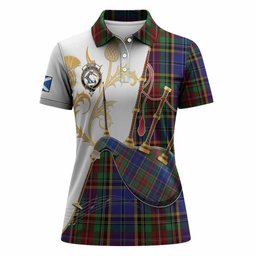 Beattie (Beatty) Tartan Family Crest Women Polo Shirt Bagpipes with Scottish Thistle
